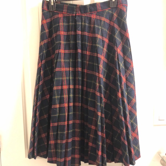 Vintage Dresses & Skirts - Vintage Plaid Pleated Midi